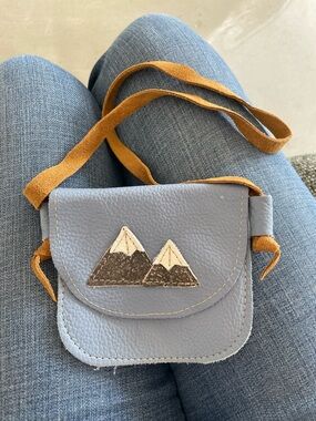 Light Blue Leather Toddler/Little Kids Crossbody Bag with Mountain Patch